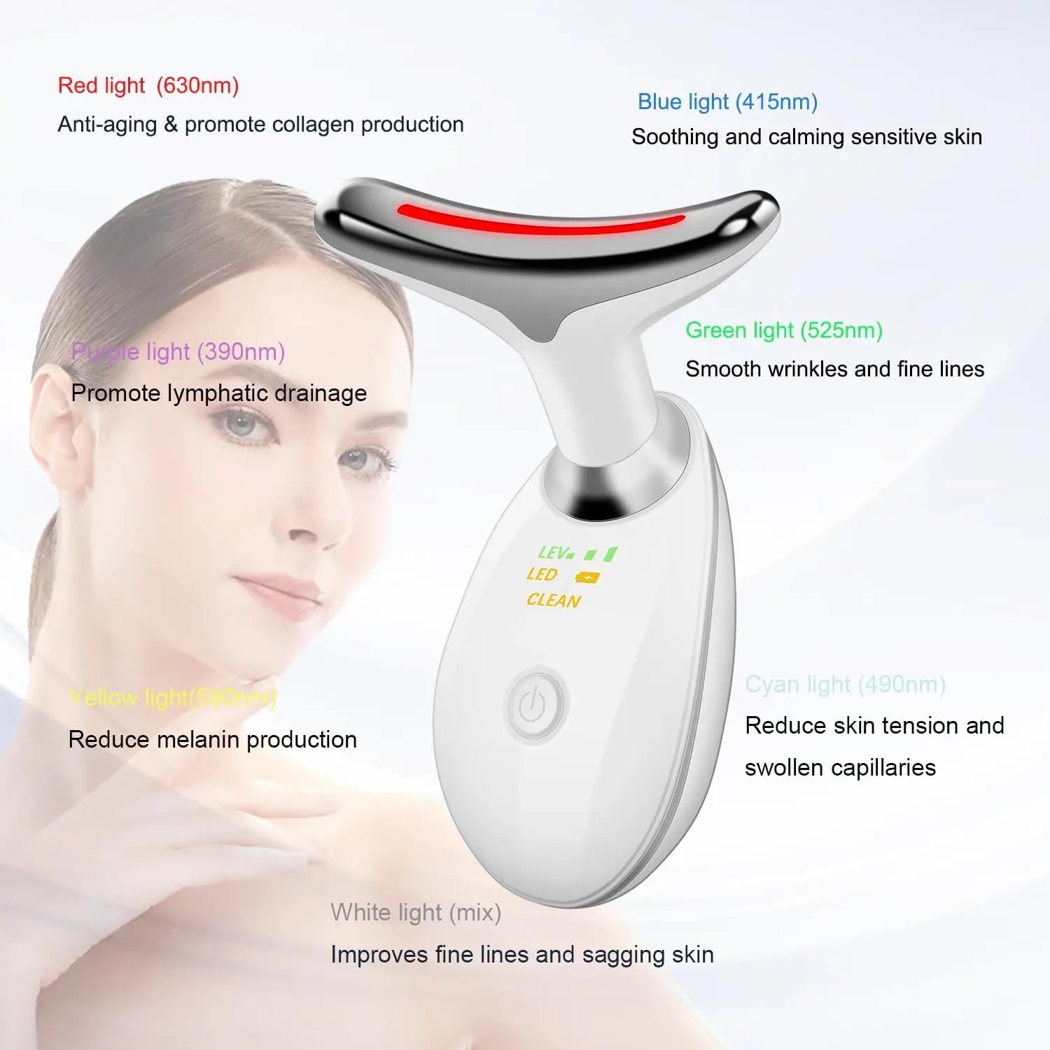 Face and Neck Massager Tools, Portable Facial Beauty Device,Facial Massager with 7 Color LED Lights for Skin Care